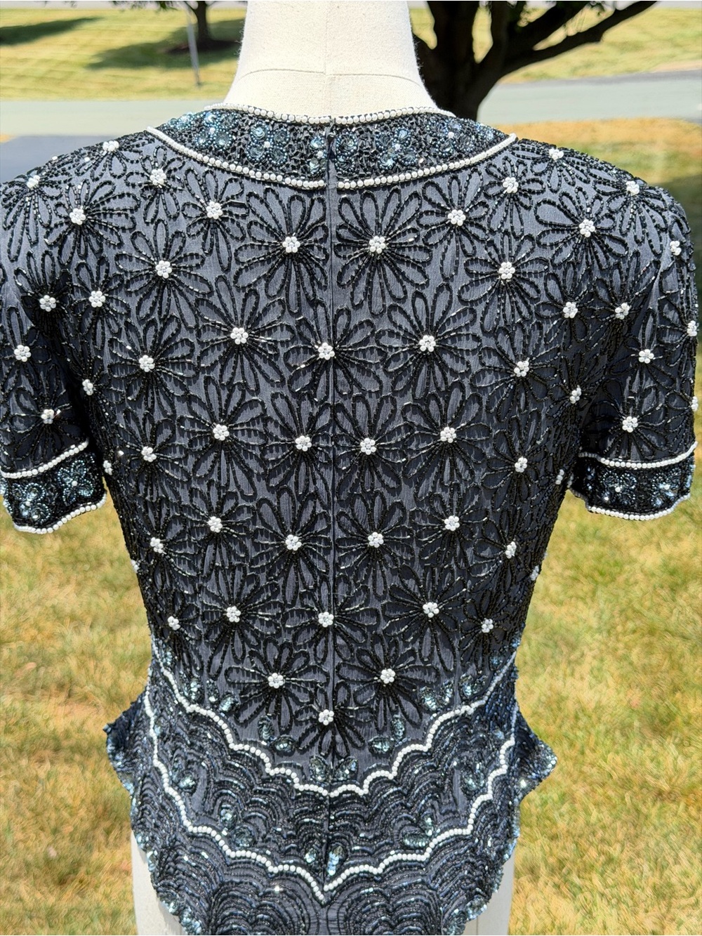 Vintage Adrianna Papell Evening Silk Beaded Pearl Sequin Art Deco Gatsby Top - Picture 11 of 15
